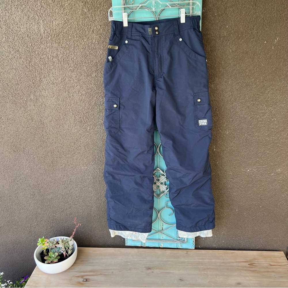 Roxy Youth Teenie Wahine Snow Pants Navy Blue Ski Winter Pockets Zip Snap Large